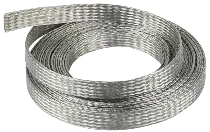 Tinned Copper Braid Cable Wire Shielding Sleeve Ground Straps Protection Flat Metal Mesh Flexible Expandable (1/2 in Wide(0.32 in Dia)-28ft)