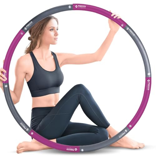 FEECCO Hula Hoop - Aro para adultos, para adelgazar, 1,9 kg, color morado y gris