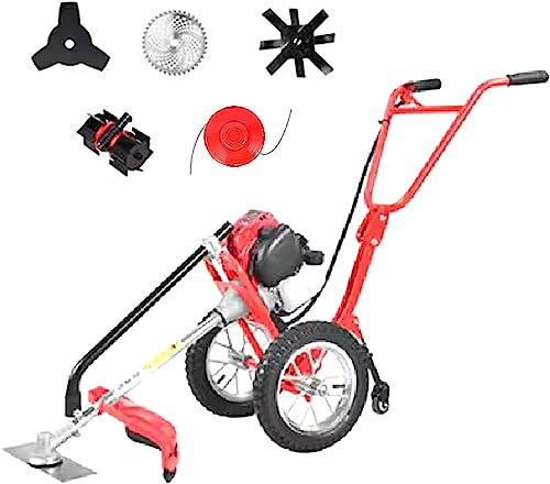NAKEAH Cortacésped de Gasolina, cortacésped de 4 Tiempos con Operador a pie 4 Cuchillas de Corte + Rueda de deshierbe + escarificador desyerbador pequeño Multifuncional for jardín de césped de Huerta