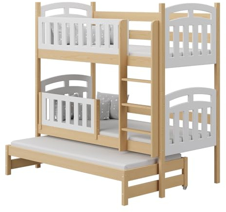 RC ROOM COLOREE for kids SOPHIE3 3-sits våningssäng 80 x 180 cm, i naturligt trä, tallfärg, med säkerhetsbarriärer (2 förvaringslådor finns som tillval)