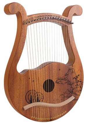 BBTISG 19 Saiten Lyre Harfe, Massivholz Mahagoni Lyre Instrument mit Stimmschlüssel und Ersatzsaiten, Massivholz Mahagoni Körper Geschnitzte Phonetische Symbole (Stil 3)