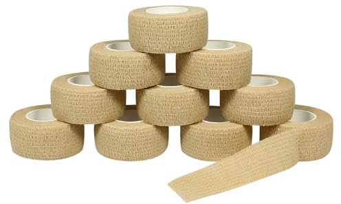 Nutoko 12 Rolls Venda Cohesiva Venda Cinta Bendaje Adhesiva 2.5CM X 4.5M Vendaje Autoadhesivo Deportiva Tape Elástico Adhesiva Impermeables Cinta Autoadhesiva para Manos, Pie, Rodillas Esguinces