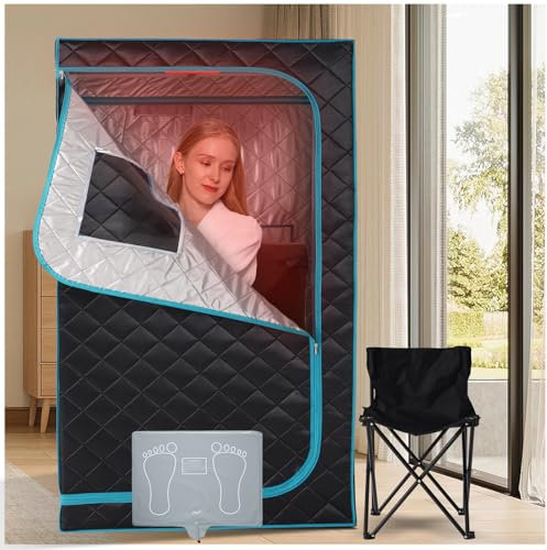 Smartmak Sauna portátil de Infrarrojos para el hogar, Sauna Seca para una Persona con luz roja, Tienda de campaña Personal con Almohadilla de calefacción separada, Silla Reforzada Plegable para