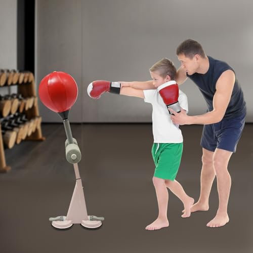 Punchingball stående boxningssäck höjdjusterbar stående boxningssäck med 1 par boxhandskar, sugkoppsdesign, fristående kickboxningssäck träningsredskap för boxning träning MMA