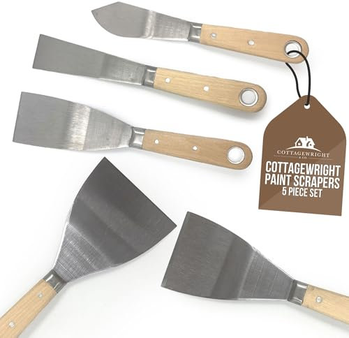 Paint Scrapers Set - Wallpaper Scraper Tool with Ergonomic Handles, Premium Stainless-Steel Blades for Paint Scraping, Wallpaper Removal, Filing Gaps, Putty Application - Pack of 5 Decorating Tools