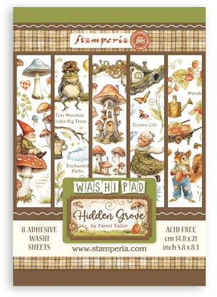 Stamperia - Washi Pad for Scrapbooking, Albums, Card Making, Bullet Journalling and More, Translucent, Easy to Cut, Acid Free, Perfect for Hobbies, Crafts and Gifting (Hidden Grove) (A5) (8 Sheets)