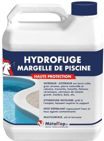 Métaltop - Hydrofuge Margelle De Piscine - 5 L - Protection invisible pour pierre, béton, terre cuite et béton pressé.