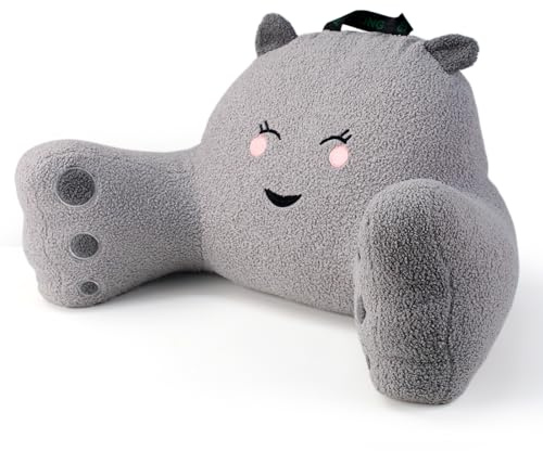 AJICONG Reading Pillow for Sitting in Bed Couch Teens/Adult, Back Rest Pillow for Sitting Up in Bed with Shredded Memory Foam, Includes Arms and Washable Cover (Gray)