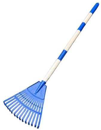 MotiveTech Râteau à Feuilles Outil de Jardinage Râteau de Cour Balai à Gazon avec Manche en Bois Ergonomique et 14 Dents Démontable Approprié pour Enfants et, Bleu