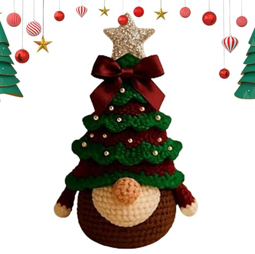 DIYs Crochet Christmas Tree Gnome Kit | Christmas Gnome Crochet Kit for Beginners | Gonks Doll C-hristmas Tree Decorations Crocheting Kits | Cute Gnomes Knitting Starters Craft Kits for Adults & Kids