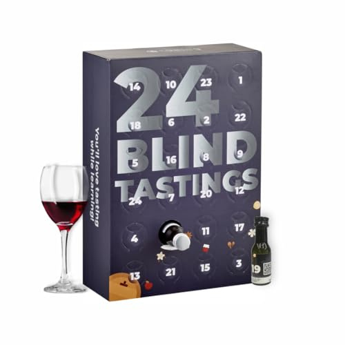 Calendrier de l’Avent Vin “24 Blind Tastings” – 24 vins x 20 mL – Dégustation à l’aveugle (rouge, blanc, rosé), idée cadeau originale homme/femme
