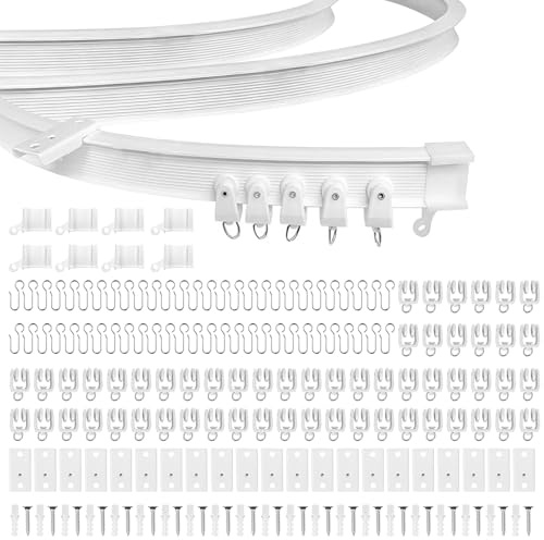 Rail de rideau de plafond flexible- Avec roulettes silencieuses - Pour baie vitrée - Idéal pour fenêtre de douche, séparateur de pièce de camping-car, intimité et décoration de la maison (blanc, 10m)