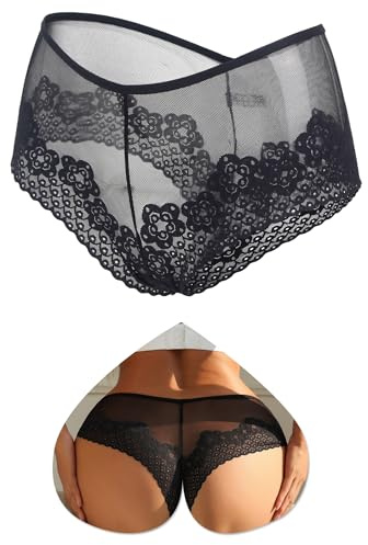 HHRFCS Mutandine francesi in Pizzo Sexy Sheer Mesh Cheeky Tangas Slip Mutandine da Donna Plus Size Intimo Mutande a Vita Bassa Traspiranti S-XXL