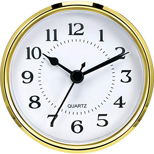 Hicarer 3-1/2 Inch (90 mm) Quartz Clock Fit-Up/Insert with Arabic Numeral, Quartz Movement (Gold Rim)