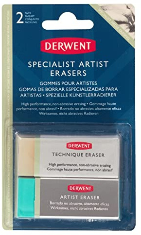 Derwent Specialist Artist Erasers, Removes Dense Strokes of Graphite, Charcoal, and Soft Coloured Pencils, Set of 2 Erasers, Professional Quality, 2305815