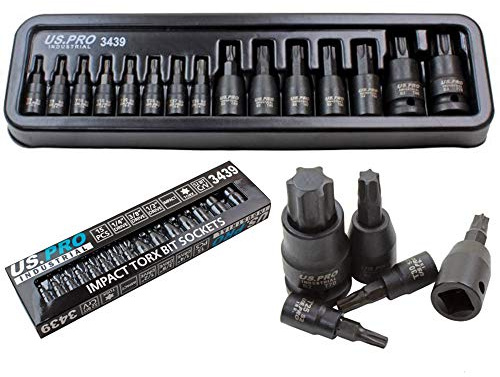 Juego de 15 llaves de vaso Torx de impacto 1/4 3/8 1/2 T6-T70 TRX-Star US PRO Industrial