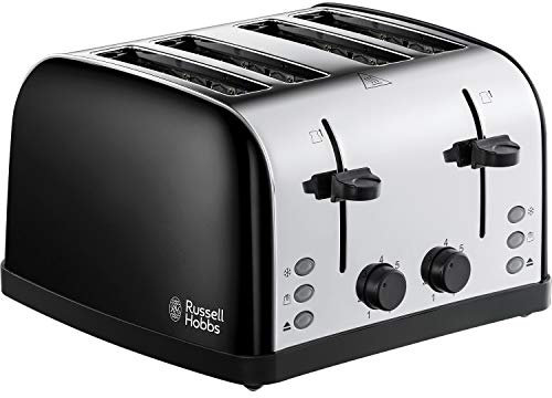 Russell Hobbs 28360 Stainless Steel Toaster, 4 Slice with Variable Browning Settings and Removable Crumb Trays, Black