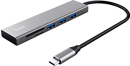 Trust Halyx Schneller USB-C-Hub und Kartenlesegerät, USB 3.2 Gen 1, SD- und Mikro-SD-Kartenlesegerät 104 Mbit/s, (Mikro) SD, SDHC und SDXC bis zu 2 TB, PC, MacBook, Chromebook, Laptop