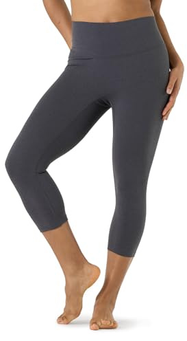 LAPASA Dam Capri 3/4 Sport Leggings hög midja Push Up High Waist med fickor L02A1 (Gråmelerad, XL)