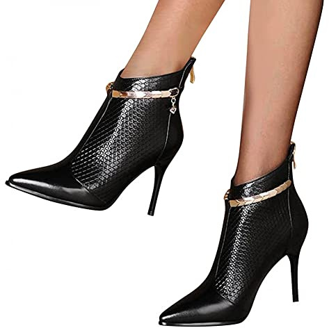 HOTRA Tacco A Spillo Stivaletti da Donna Punta Appuntita Stivaletto con Cerniera Posteriore con Catena di Strass in Metallo per Balli di Fine Anno (Color : Black, Size : 38 EU)