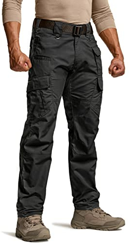 CQR Men's Tactical Pants, Water Resistant Ripstop Cargo Pants, Lightweight EDC Work Hiking Pants, Outdoor Apparel, Duratex Mag Pocket Black, 34W x 32L