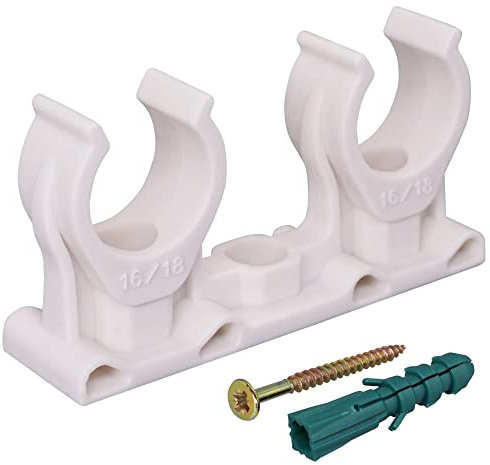 SKIR'CO (10 piezas) clips de tubo dobles, abrazaderas de plástico para tubos de 16 a 18 mm, abrazadera de tubo tipo U, clips blancos de tubo, ganchos de manguera