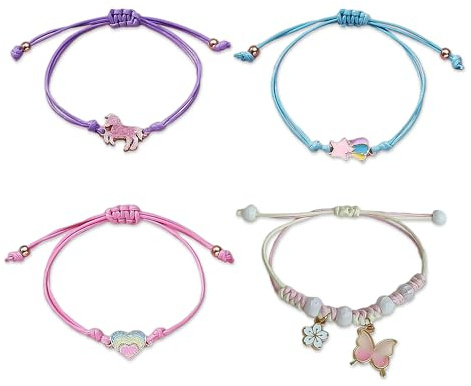 MEMOFYND 4 Bracciali Colorati per Bambini con Animali dei Cartoni Animati, Braccialetti dell'Amicizia Intrecciati Regolabili, Adatti per Regali di Compleanno, Verstellbar