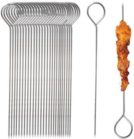 Grillspieße Edelstahl 25 Stück Schaschlikspieße Edelstahl 25cm Grillspieß Fleischspieße Spieße edelstahl Wiederverwendbare BBQ Grillen Grillzubehör (25)