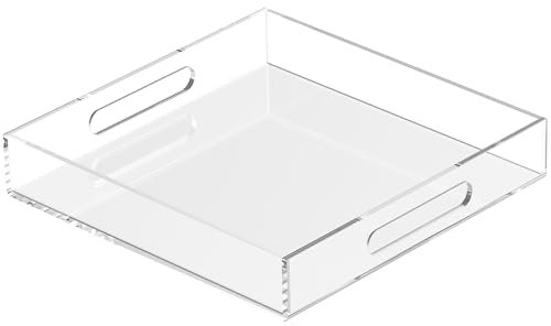 Acryl-Tablett, 25,4 x 25,4 cm, mit geschnittenen Griffen, auslaufsicher, dekoratives Tablett ist ein idealer Arbeitsplatten-Organizer für Wohnzimmer, Ottomane, Couchtische, Büros, Küchen und zum