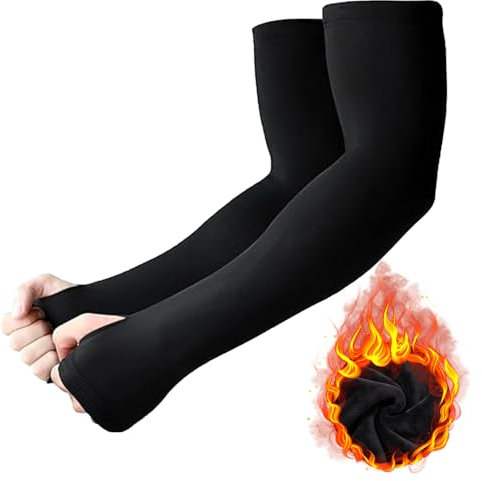 Manchon de Bras Femme Homme, Noir Manchettes de Bras, Manchette Hiver Sport avec Trou pour Le Pouce, Manchon Bras Hiver Manche Bras, pour Cyclisme Golf Tennis Randonnée Basketball Football Course