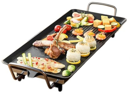 Parrilla De Barbacoa Sin Humo Eléctrica Interior De 1500W Parrilla De Barbacoa BBQ Compacta De Mesa Con Mango Anti-quemaduras Control De Temperatura Ajustable Bandeja De Barbacoa Antiadherente(L)