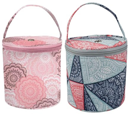 CHROMACRAFT Bolsa De Almacenamiento Para Herramientas De Tejer, 2 Bolsas Portátiles De Viaje, Bolsa De Almacenamiento De Accesorios De Ganchillo, Rosa Y Azul