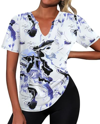 Kistore V Neck Workout Top Womens Sports Tops Womens Short Sleeve T-Shirt Yoga Tennis Blouses L Printed