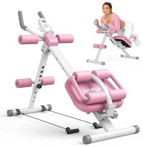 EPHESPORT Adjustable Ab Machine, Multifunctional Ab Workout Equipment, Ab ＆ Sit Up Machine for Stomach Workout, Foldable Abdominal Trainer With Knee and Back Protection, Full Body Workout for Home Gym