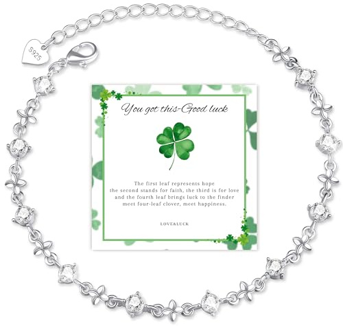 Diorra Bracelet Femme Argent Bracelet trèfle à quatre Réglable Empilable Coeur Cristal Bracelets pour Femme Cadeau