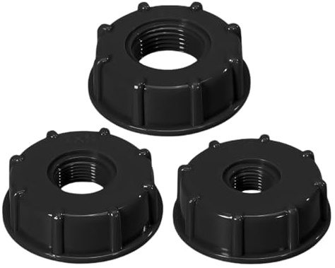 YUZHEDM 3 Piezas Adaptador de Depósito Ibc Adaptador Manguera Grifo Tapon Deposito 1000 Litros Plástico Negro Conector Roscado para Mangueras Jardín Tanques IBC Tanques Agua Lluvia (1/2, 3/4, 1)