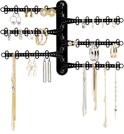 All Hung Up 6-Tier Wall Jewelry Organizer Wall Mounted Jewelry Organizer Necklace Holder Wall Mount Hanging Necklace Organizer Jewelry Hanger Hanging Earring Holder Organizer Display (Black)