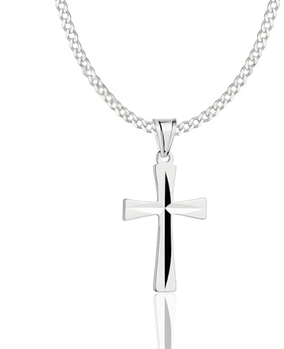ZELYA Cadena de plata con cruz de plata de ley 925 para niñas y niños – 45-60 cm cadena de comunión con cruz, cadena infantil para comunión y bautizo, caja de regalo con grabado, 45 cm, Plata, Sin