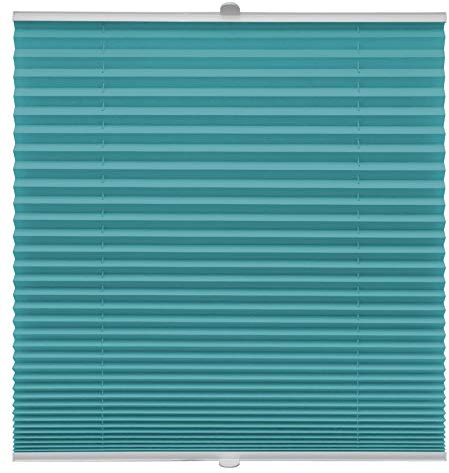 Plissee auf Maß Klemmfix für alle Fenster Montage über Klemmträger bis 27mm Faltrollo Blickdicht Sonnenschutzrollo Fenster-Rollo Türkis Breite: 101-110 cm, Höhe: 40-100 cm