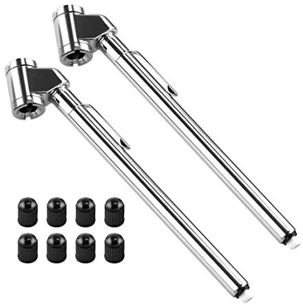 CZC AUTO Pencil Tire Pressure Gauge, Dual Head Trucks Air Gage, Accurate Mechanical Dually Chuck Wheel Service Checker, Stainless Steel Stem for Car RV ATV Motorcycle Bike, 10-120PSI (Silver, 2 Pack)