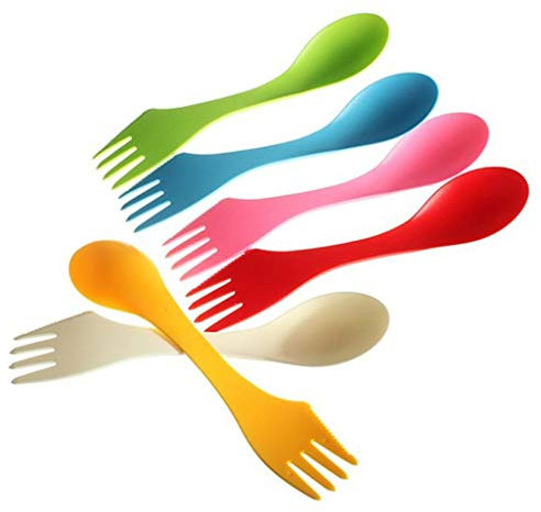 lijun 6Pcs / Set 3 In 1 Löffel Gabel Messer Besteck Set Mixed Sweet Candy Farbe Tragbare Camping Wanderutensilien Spork Multifunktionales Geschirr