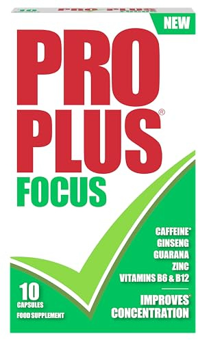Pro Plus Focus 10 Capsules - Caffeine - Ginseng - Guarana - Zinc - Vitamins B6 & B12