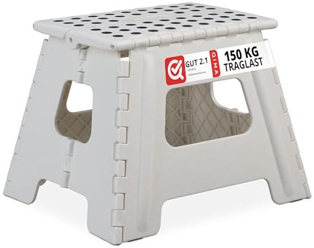 Relaxdays Taburete Plegable, Portátil, Escalón Baño, para Niños o Viajes, Resiste hasta 150 kg, 30 x 37 x 29 cm, Blanco