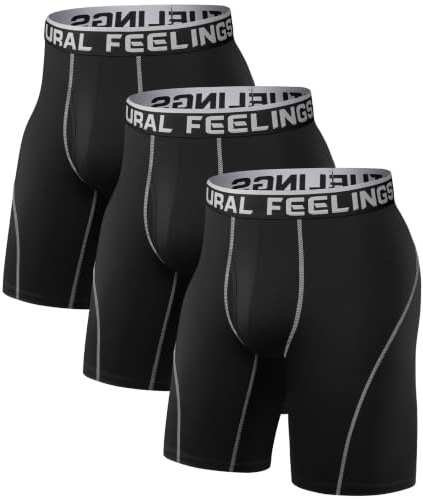 Natural Feelings 9in Pack de 3 Boxer Hombre Largos Calzoncillos Hombre | Deportivos Absorción De Humedad Elástico Ropa Interior Hombre Boxers Masculina Sin Etiquetas Para Hombres Suave y cómodo