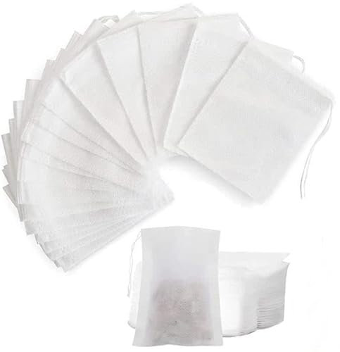 200 sachets | [100% papier] | Sachet de thé à remplir avec cordon filtres pour infusion avec ficelles en papier | Sachets de thé vides naturels jetables & biodégradables 7cm x 5.5cm