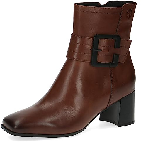 CAPRICE Damen Stiefeletten mit Absatz aus Leder Blockabsatz, Braun (Cognac Nappa), 37 EU