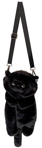 HUIJUFU Realistische geschwollene Plüsch-Umhängetasche in Katzenform, für Damen, Schwarz