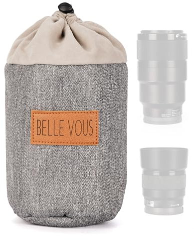 Belle Vous Graue Objektivbeutel für Kameraobjektive - 2-in-1 Neopren Objektivtasche für universelle DSLR-Kameraobjektive - Kamerabeutel - Set aus kleine, mittlere und große Größen