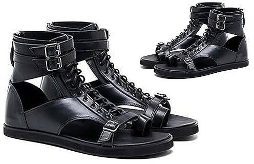 Gladiatore Sandali Sandali da Uomo PU Leather Fashion Lace-Up Classic Beach Sandals per Viaggi all'aperto per Uso Quotidiano,Nero,43