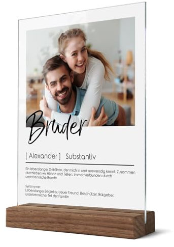 CHRISCK design Acrylglasbild Definition mit Fotodruck und Wunschtext - Persönliches Geschenk für Bruder - Foto Bild personalisiert für Brüder - Glasfoto Wandbild Geschwister